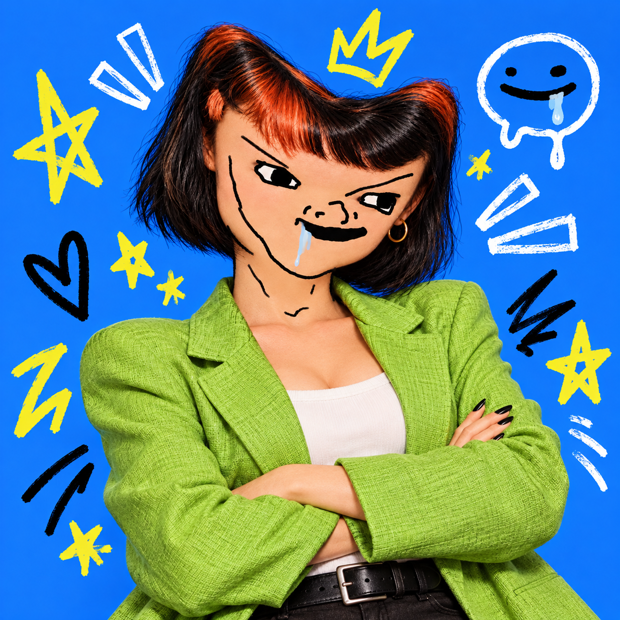 Claudia with hand-drawn symbols